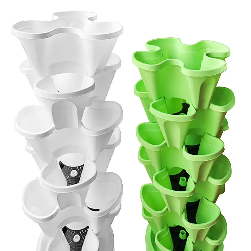 Hydroponic Vertical Garden Plastic Stacking Pot Tower for Strawberry