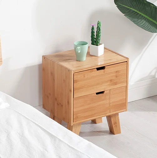 Modern Bamboo Nightstand Night Stand With Drawers Home Bedroom