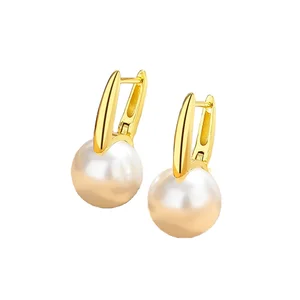 Fashionable Trendy Stainless Steel Pearl Earrings for Women 18K Gold Plated Sophisticated Elegant Pendant Earrings Autumn Winter