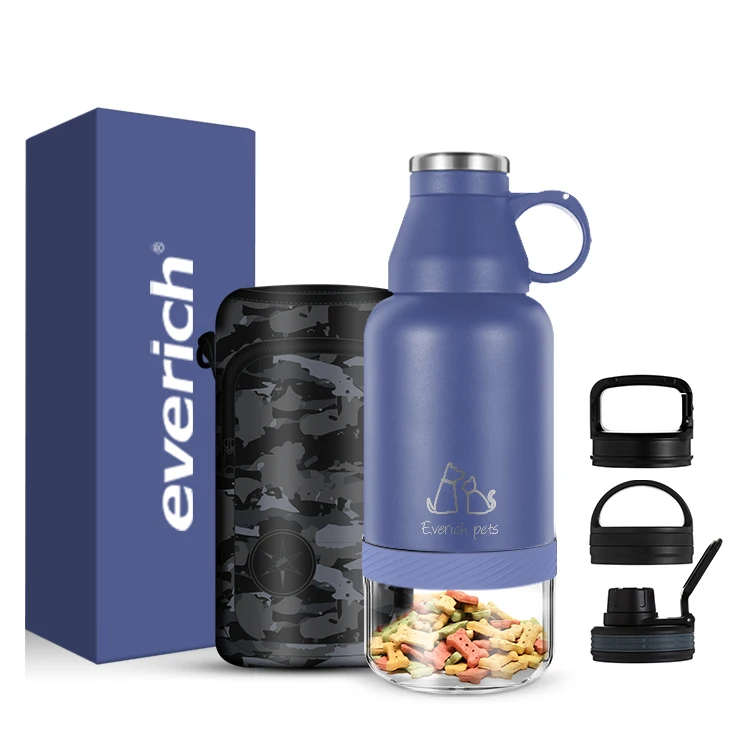 Dog Water Bottle 3 In 1 32oz 64oz Custom Double Wall Stainless Steel Dog Water Bottle Food