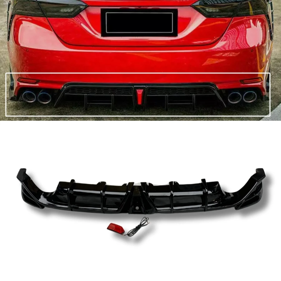 TIYPEOR  Diffuser Bodykit for Toyota Camry SE XSE  2018-2024 Glossy Black Rear Bumper Diffuser Lip With LED Light