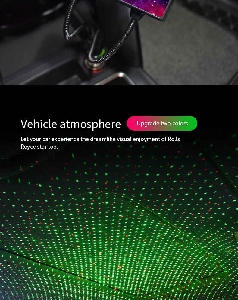 Car Interior Atmosphere Starry Laser Lamp USB Led Roof Car Star Night Light Projector Super Brightness Auto Starry Adornment