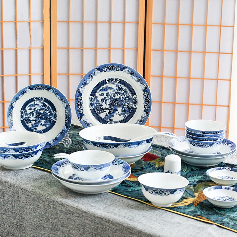 Exquisite Jingdezhen Bone Porcelain Tableware Set Underglaze Colored Bowl Chopstick Combination Chinese Household Use Ceramic supplier