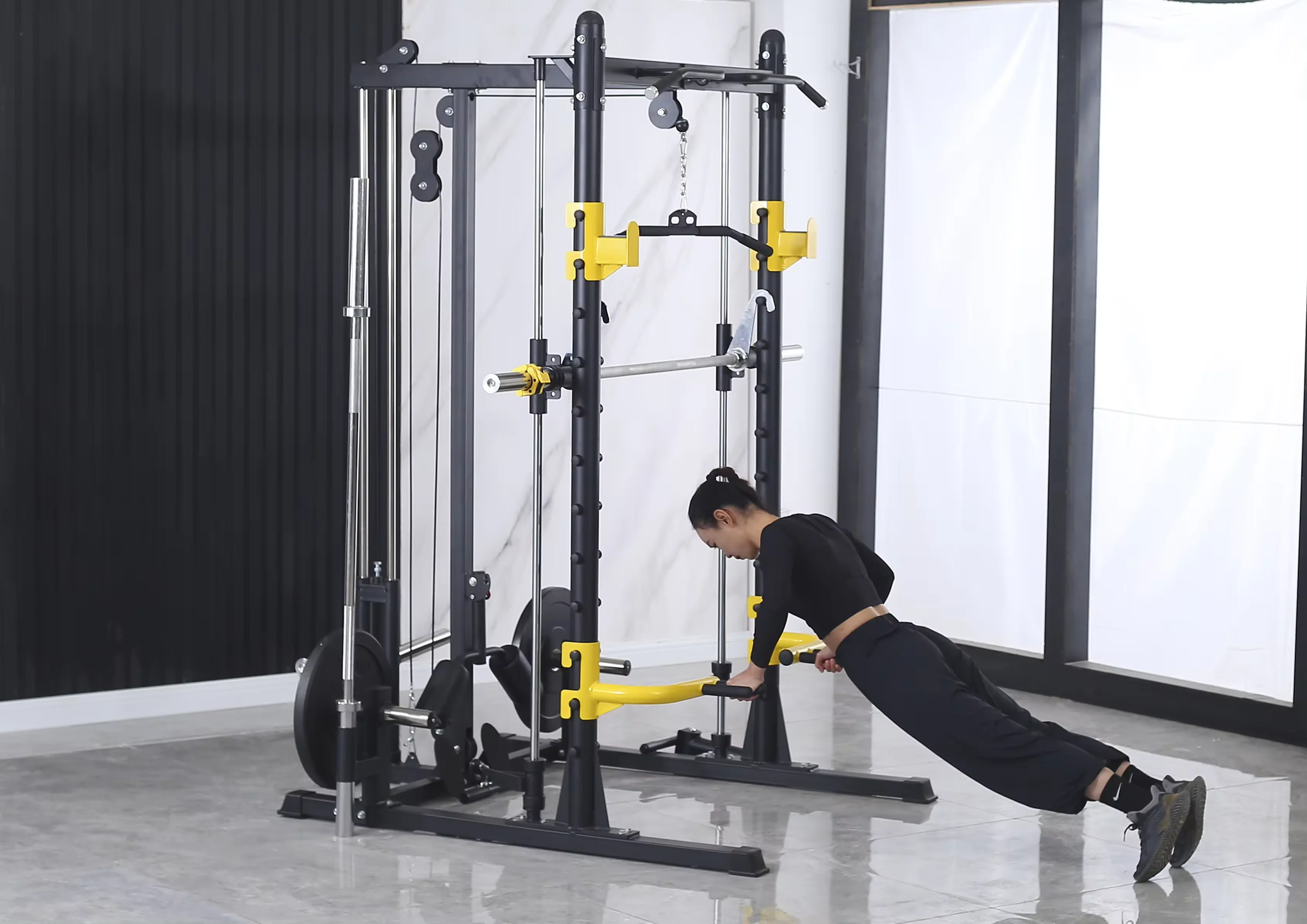 3D 스미스 상업용 체육관 스미스 머신 다기능 스테이션 3 세트 무게 스택 케이블 크로스 오버 3D 머신 크로스 오버 기능