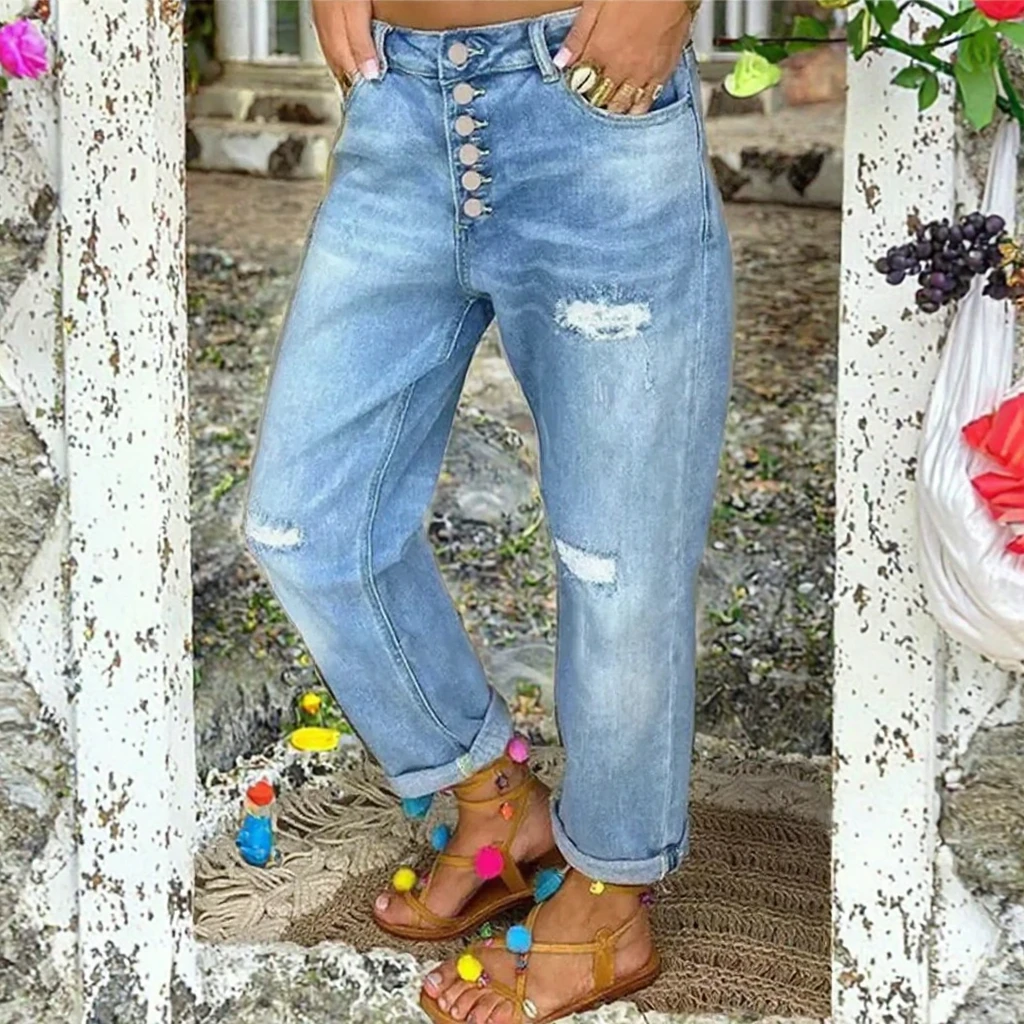 Boutique Wholesale 2025 Summer New Fashionable Breathable Denim Casual Solid Low Waist Loose Slimming Straight Leg Women's Jeans