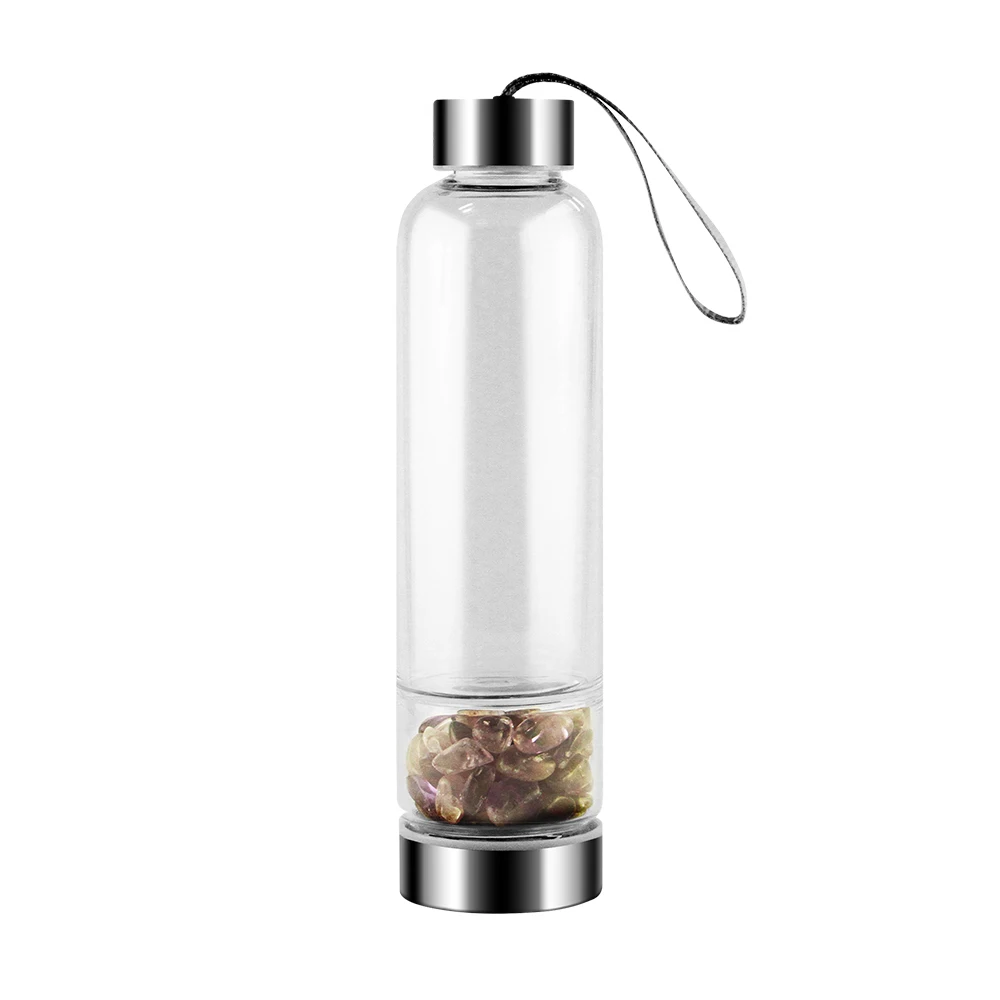 Минимальный заказ, стеклянная бутылка для питьевой воды с драгоценным камнем, 500 мл, пищевой класс