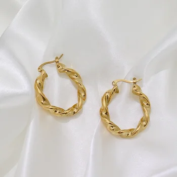 Unique Wave Spiral Stainless steel 18k Gold Plated Hoop Earrings For Women