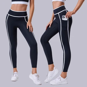 Fitness Eco-Friendly Black Leggings for Women Sport Contrast Tight Yoga Legging Stretchy Striped Yoga Pants Line Yoga Leggings