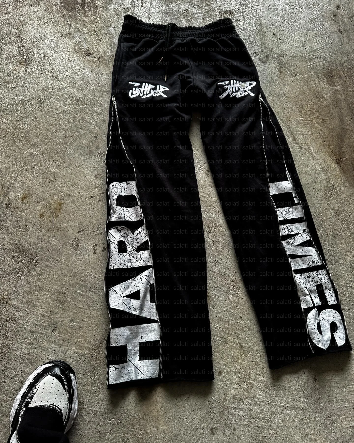 Customized Flared Sweat Pants Men Zipper Printing Heavy Cotton Baggy French Terry Jogger Track Sun Faded Acid Washed Sweatpants gallery 2