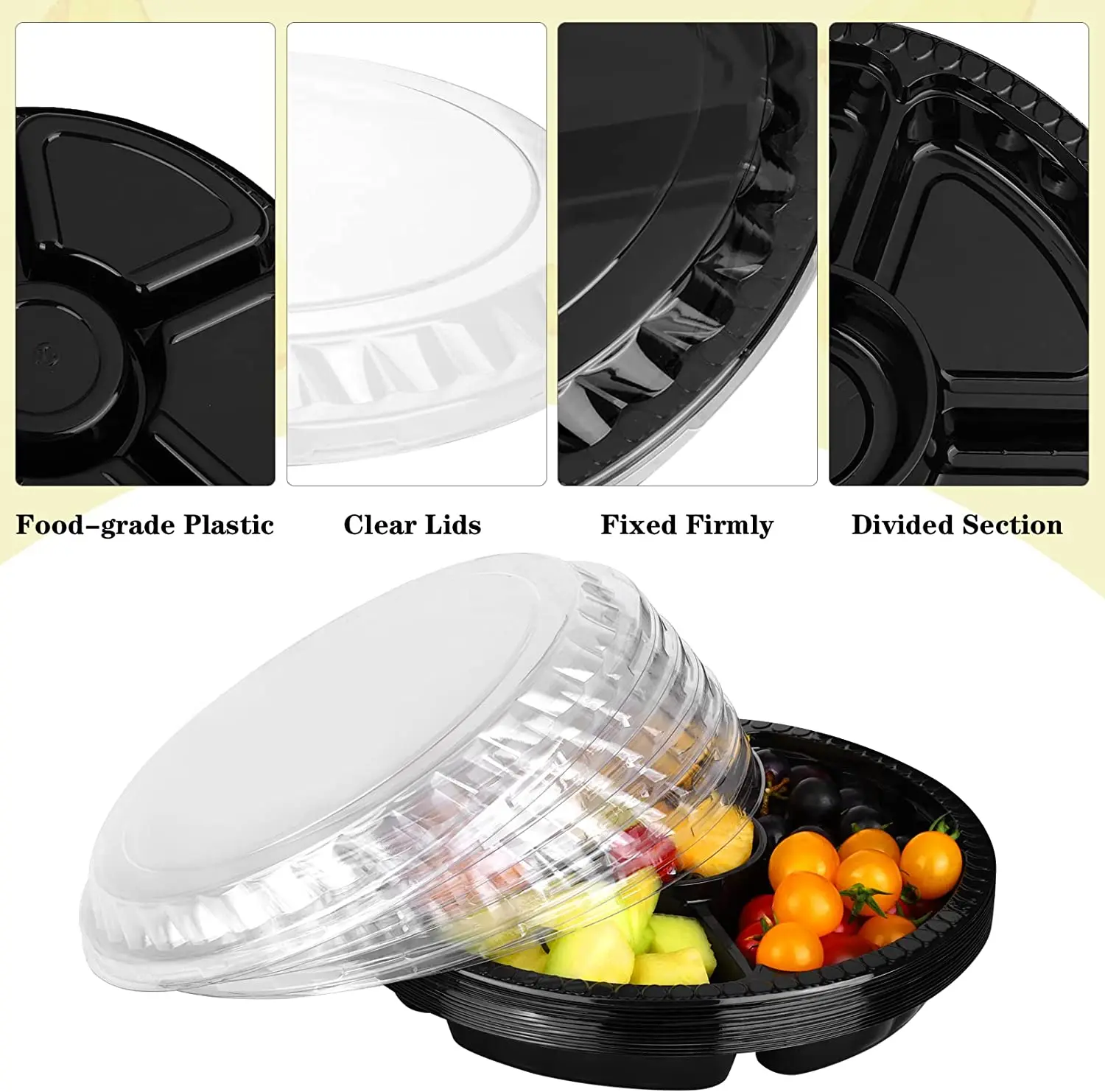 Disposable Food Container Plastic Platter Tray 6 Sectional Round
