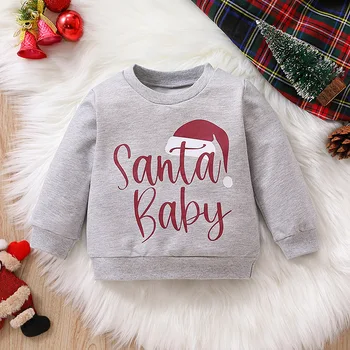 Designs Unisex Kids Christmas Pullover Sweatshirt Girls And Boys Long Sleeve Shirts for Kids Crewneck Sweatshirt Santa Baby