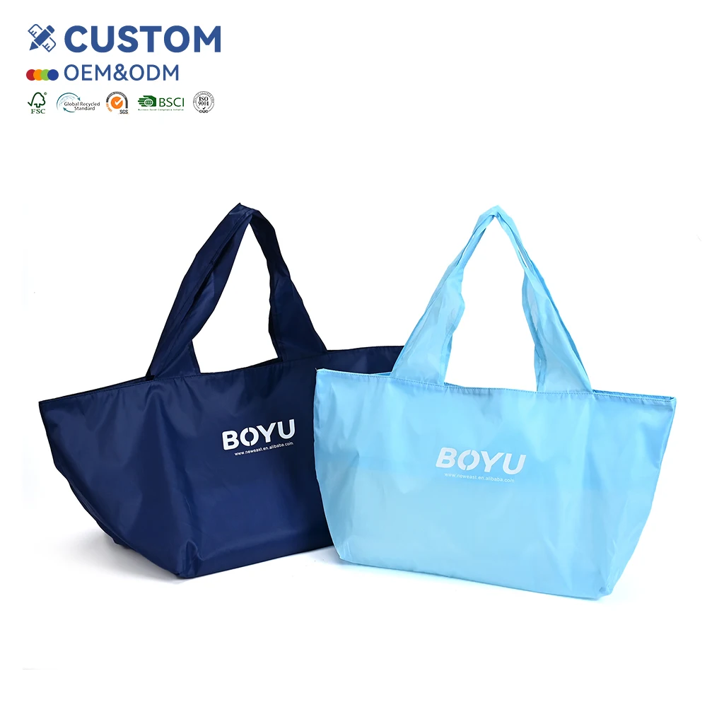 Custom Personalized Shopping Bag Can Be Folded Into a Small Size With Logo Reusable Shopping Bag Polyester Navy Blue
