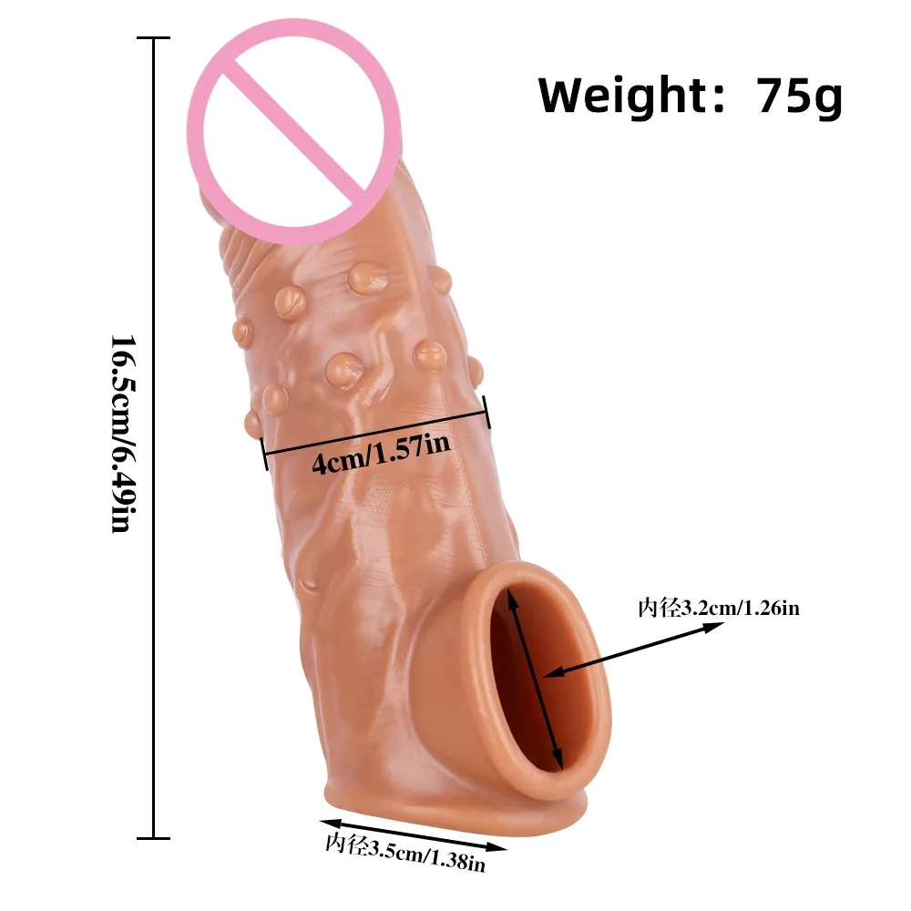 Male Extend Sleeve Penis Enlarged and Lengthened Wolf Teeth Long-lasting Lock Semen Reusable Simulation Dildo Adult Sex Toys