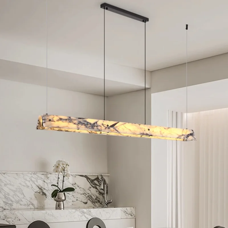 Dining Room Long Strip Adjustable Chandelier Natural Alabaster Pendant Lights Kitchen