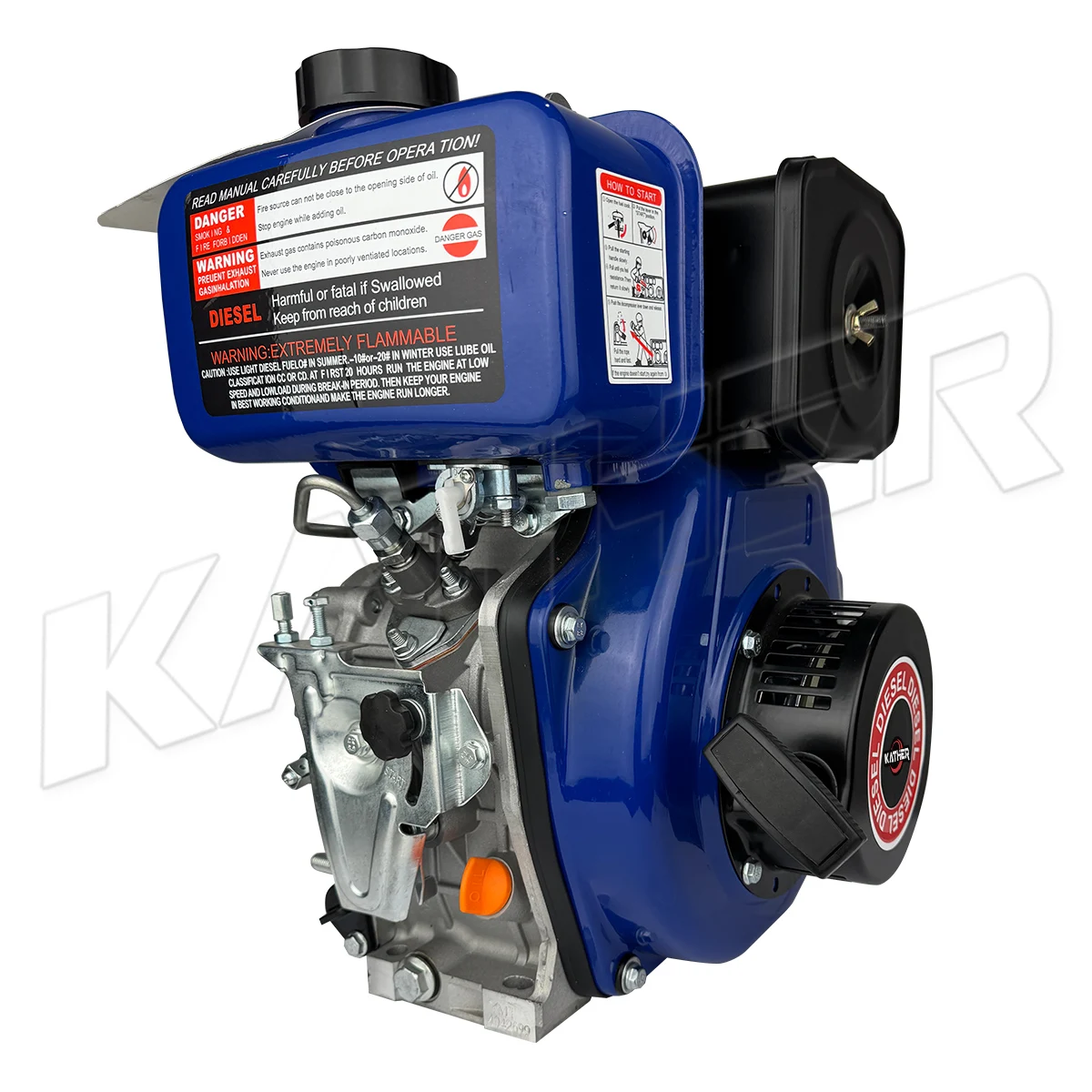 KATHER 173F 178F 182F 186F 188F 192F jedno válcový vzduchem chlazený 4dobý naftový motor horizontální hřídel zpětný naftový motor