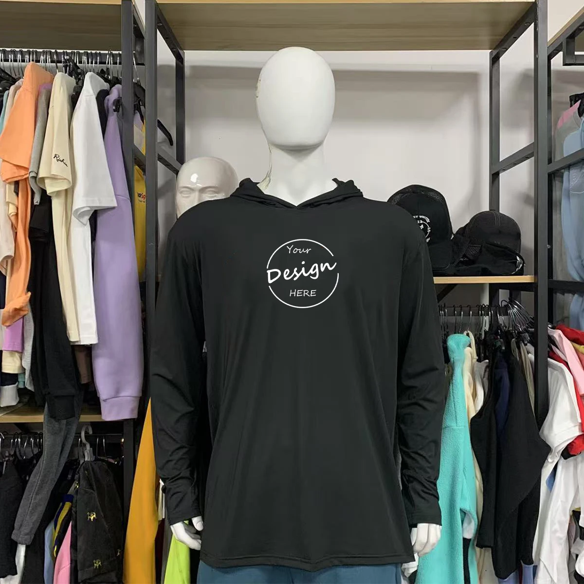 Comfortable Outdoor Breathable 100% Polyester Quick Dry Blank Polyester UPF 50 UV Protection Long Sleeve Mens Tshirt with Hoodie