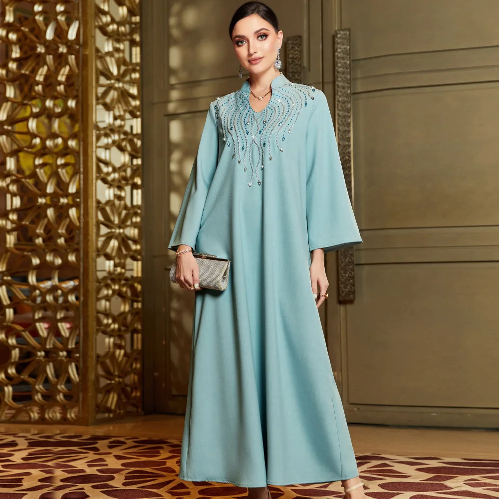 chinese dress ladies Chic A-line Scoop Sky Blue Long Prom Dresses Cheap Evening Dress CBD52   SELINADRESS