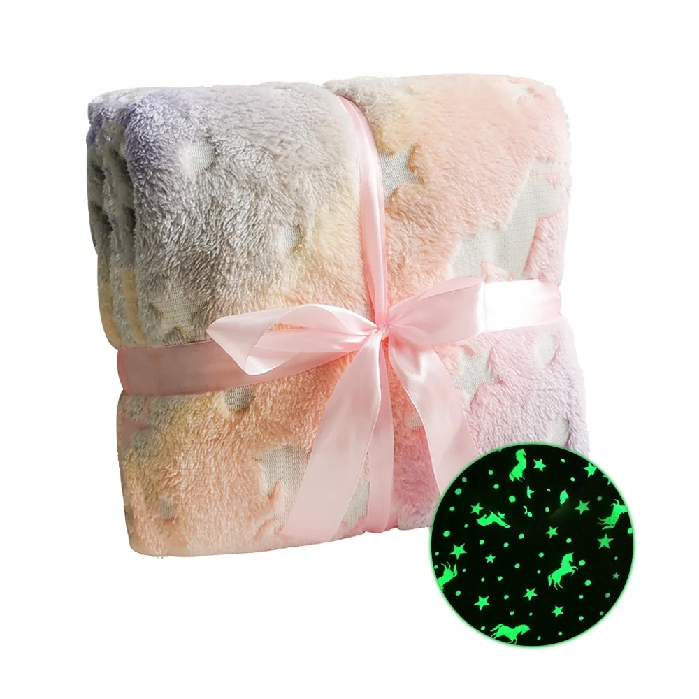 Светящееся одеяло волшебное Радужное светящееся в темноте супермягкое плюшевое ночное ФЛУОРЕСЦЕНТНОЕ подарок для детей