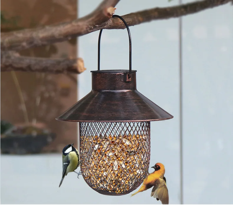   Metal Mesh Hanging Solar Bird Feeder