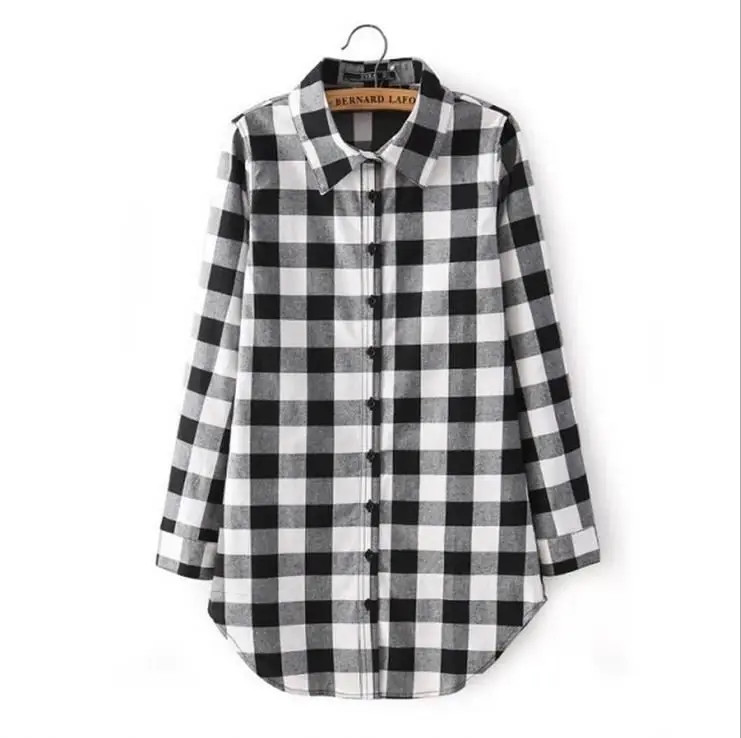 Women's Long Sleeve Plaid Lapel Button Shirt Newly Manufactured Factory  Direct Wholesale Natural Waistline Tops Blouse