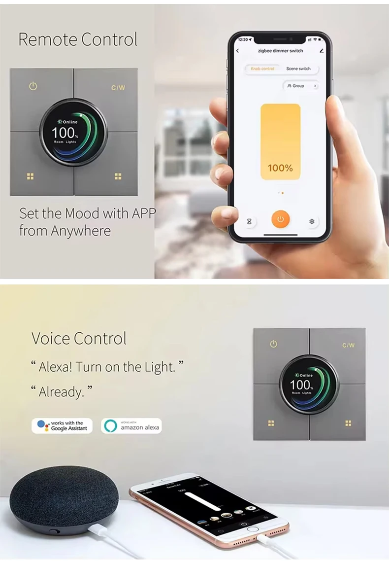 Tuya Smart Home CW Dimming Switch ZigBee Wireless Knob Display Screen Light Control Switch 2 Gang Centralized Control Panel