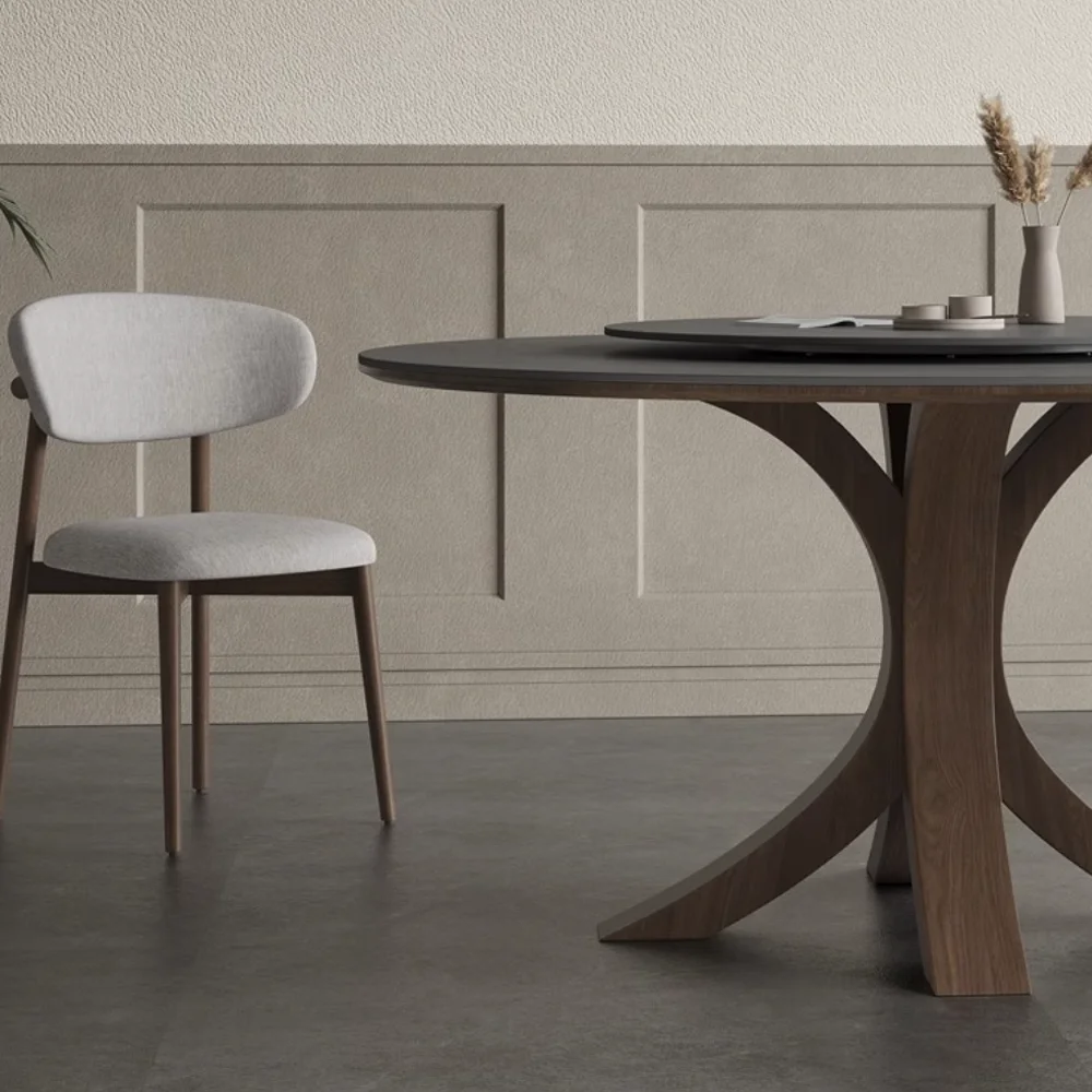 Luxury Slate Round Dining Table Multiperson With Turntable Dining