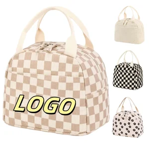 Large Capacity Reusable Insulated Lunch Bag Cute Corduroy Tote for Women and Men Insulated Cooler Bag