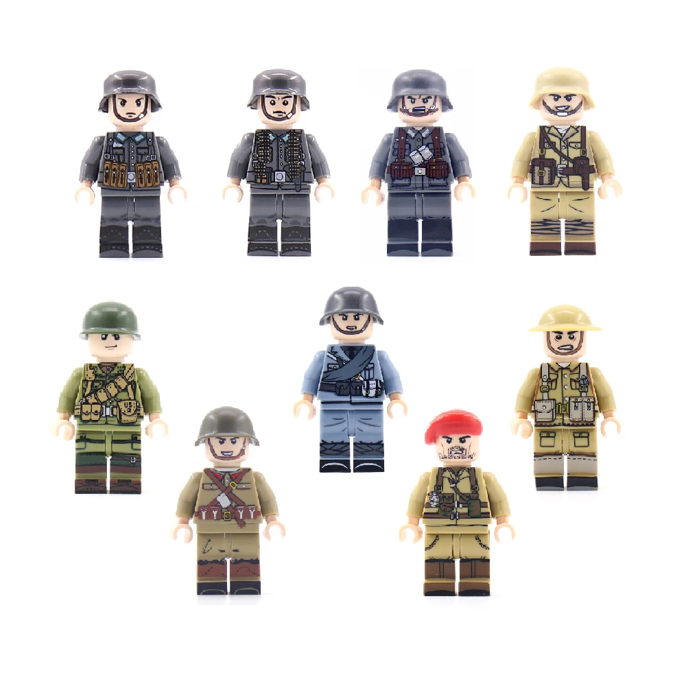 Lego seconde guerre mondiale, figurine de soldat militaire américain, bloc  de construction, impression à Six faces, jouet assemblé pour garçon –