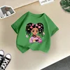 Grass green curly little girl short sleeves