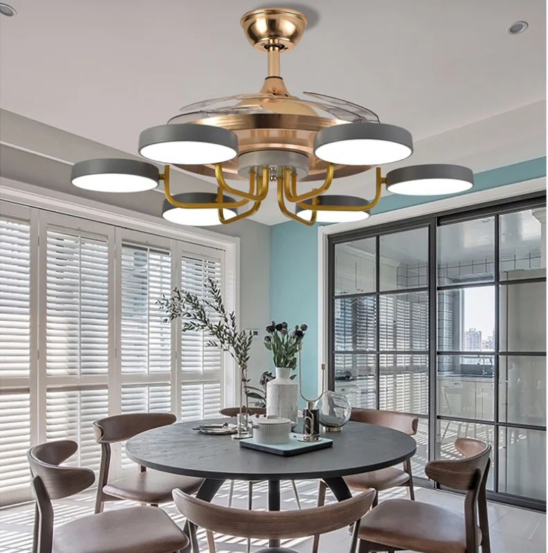 Indoor Decoration Bedroom Glass Cover 3 Pieces ABS Leaf LED Ceiling Fan Light