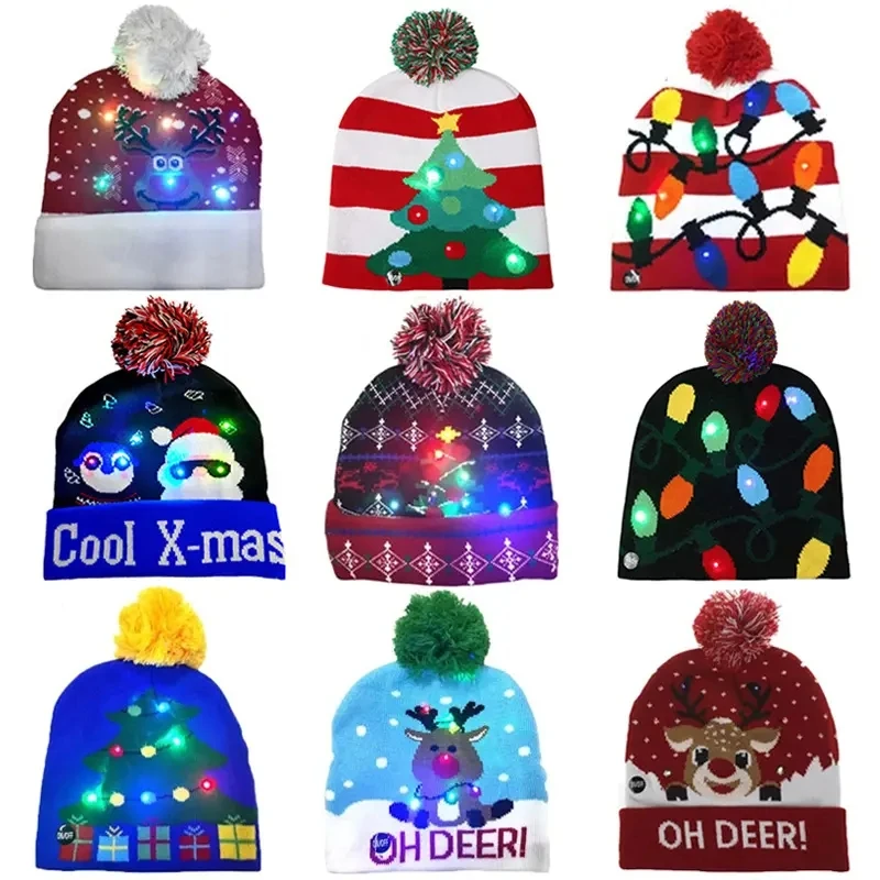 Led Christmas Hat Lightup Sweater Knitted Santa Christmas Gift Kids