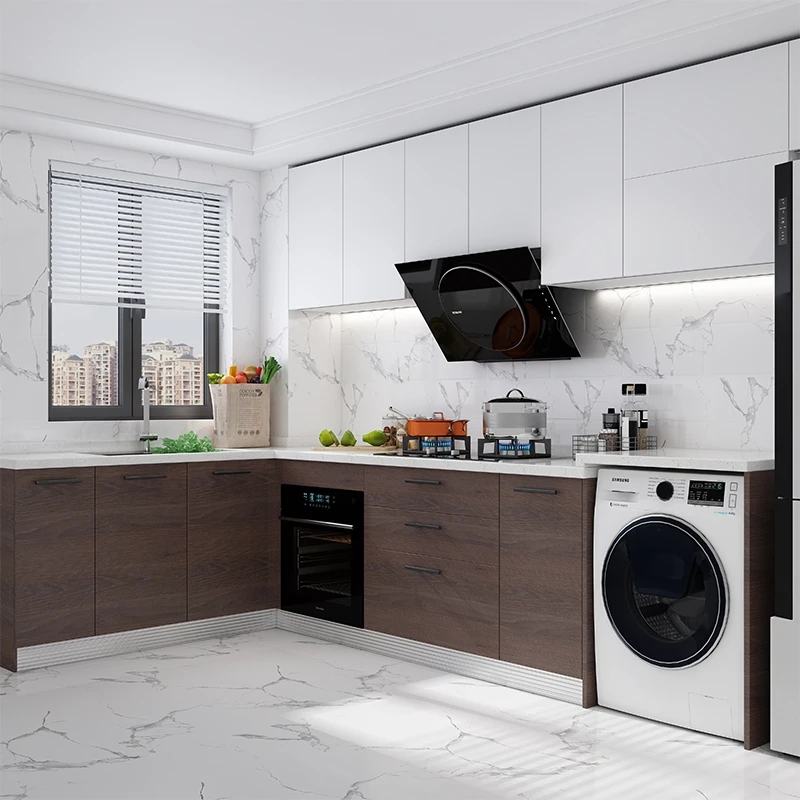 Three Pieces Mahogany Base Full Extension Slides Kitchen Wall Cabinets Set Furniture With Glass Doors