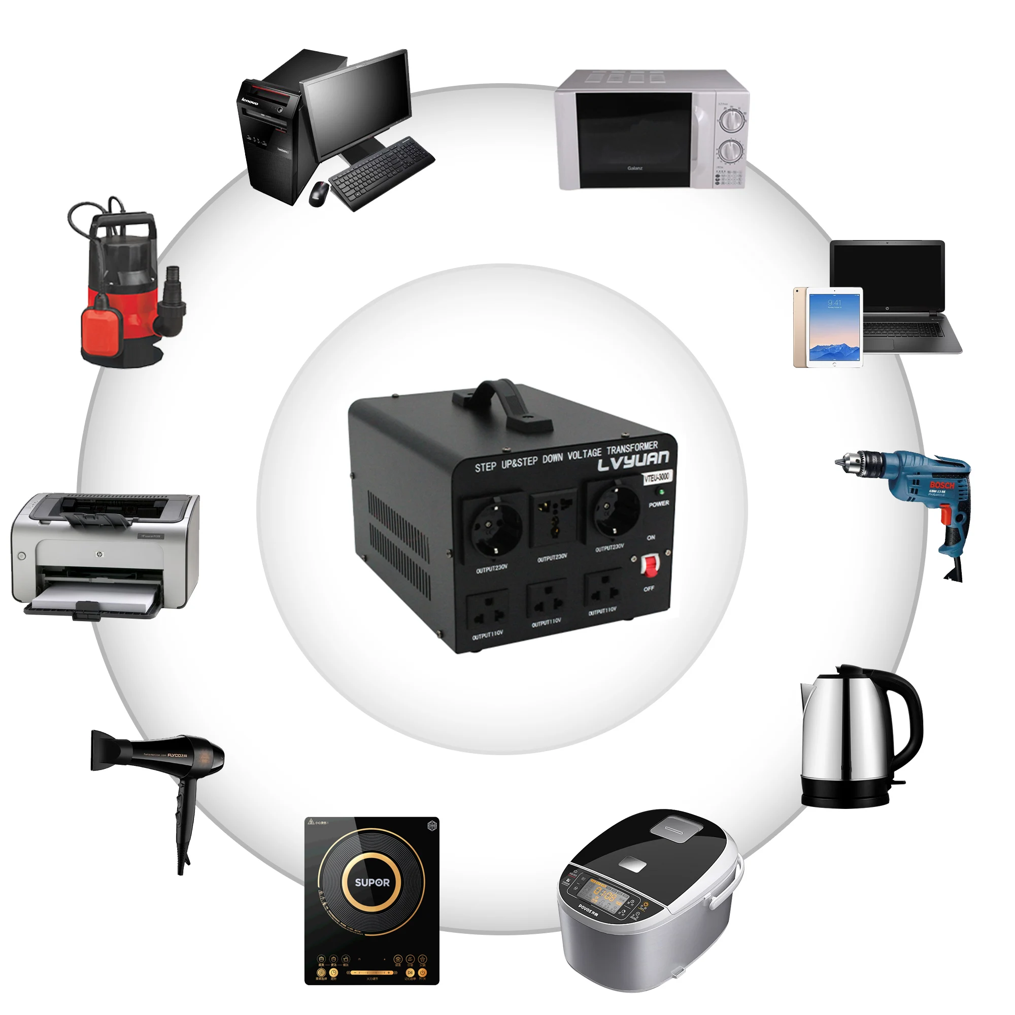 LVYUAN高品質電圧変圧器電気降圧変圧器220V-110V3000W変圧器