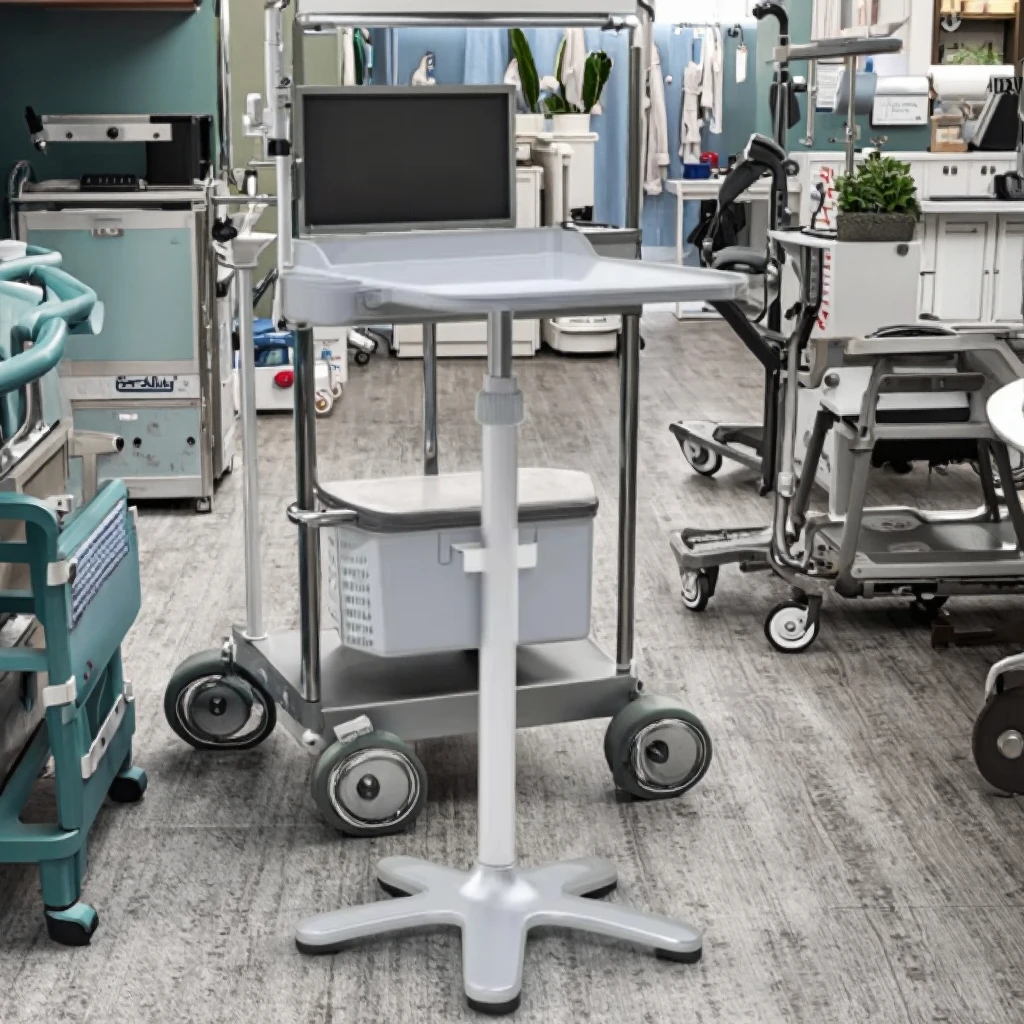 Compact Hospital Office Laptop Workstation Cart ABS Material Space-Saving Design Recessed Mouse Area Stabilizing Aluminum Base 5
