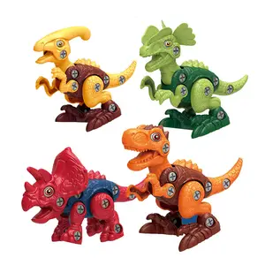 ITTL 4PCS Dinosaur Models with Manual Screwdriver Electric Drill Animal DIY Disassembly Sets Take Apart Dinosaur Toys for Kids