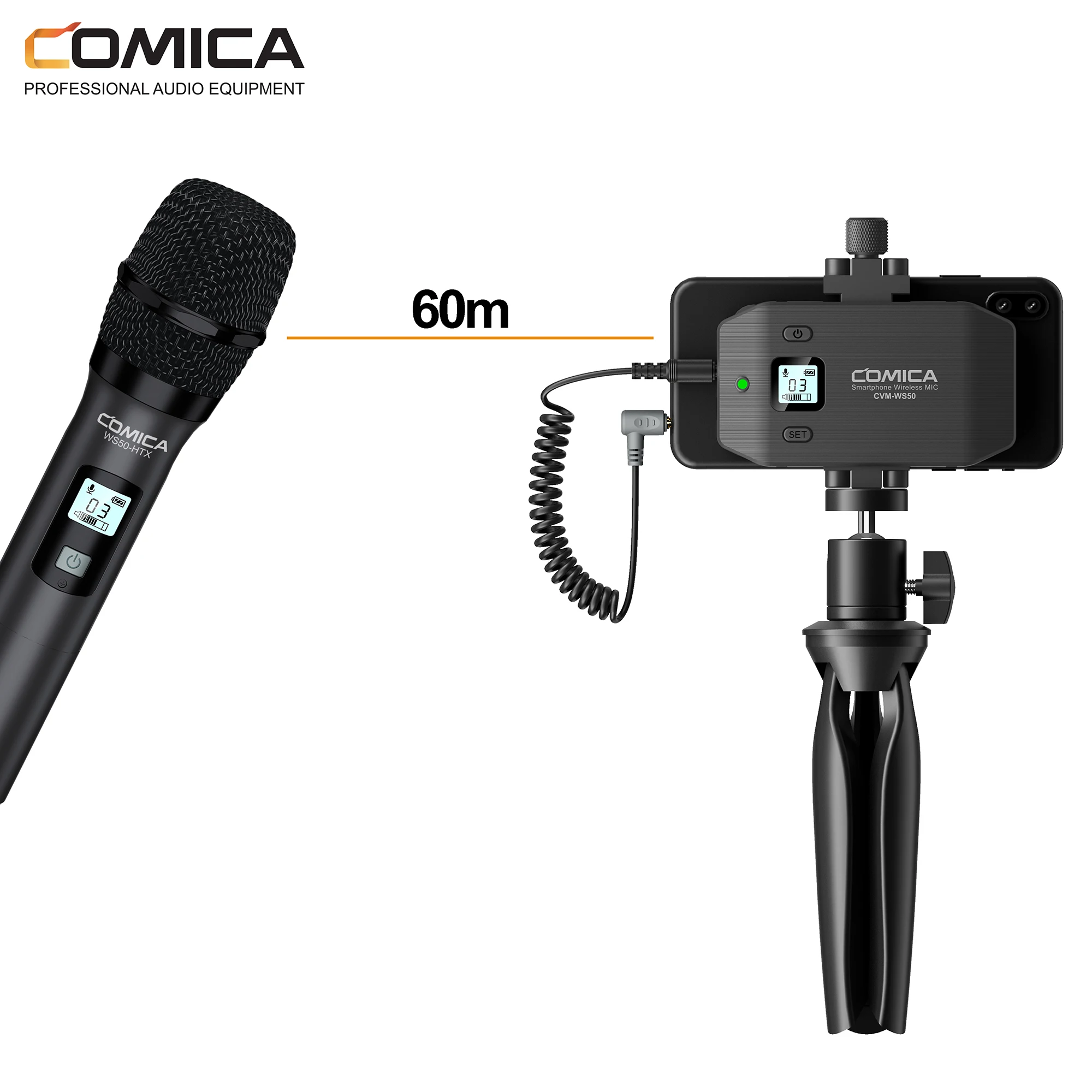 Comica CVM-WS50(H) Wireless Microphone System, 6 Channels Handheld  Interview Microphone with Flexible Combination Grip for Smartphone, Camera,  Perfect