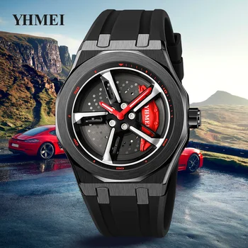 Car Wheel Watch Men Personality 360 Degree Rotating Watch Waterproof Wristwatch Top Brand Luxury 3D Spinning Car Wheel Rim Watch