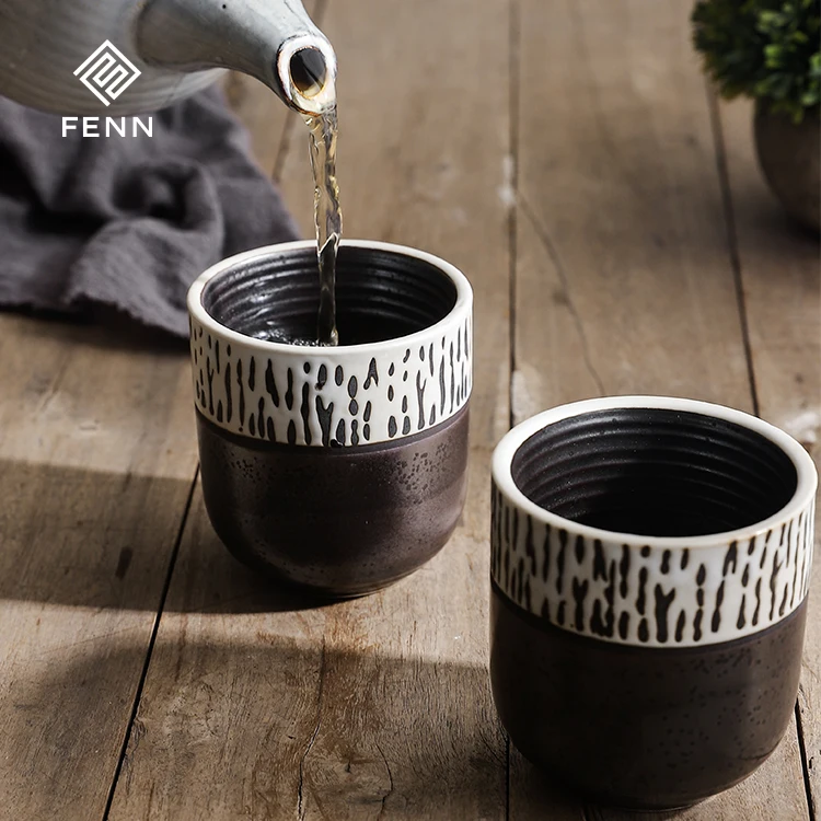 FENN Japanese and Retro Style Unique Surface Ceramic Tea Cup Coffee Sizes Option Porcelain Espresso Cups for Daily-use