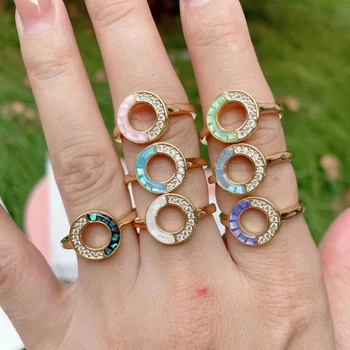 Fashion Stone Pave Abalone Shell Hand Rings Free Size Jewelry Rings for Daily Wear