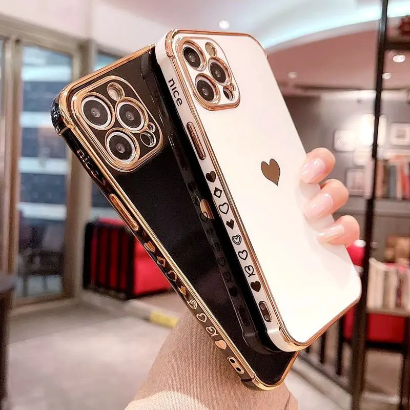Love Heart Shockproof Anti-drop Electroplated Luxury Cell Phone Cases For IPhone 13 Pro Max Mini