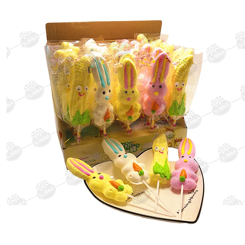 Wholesale Halal Marshmallow Lollipops Fun Animal Shape Cartoon Radish Rabbit Sweet 16g Skewers