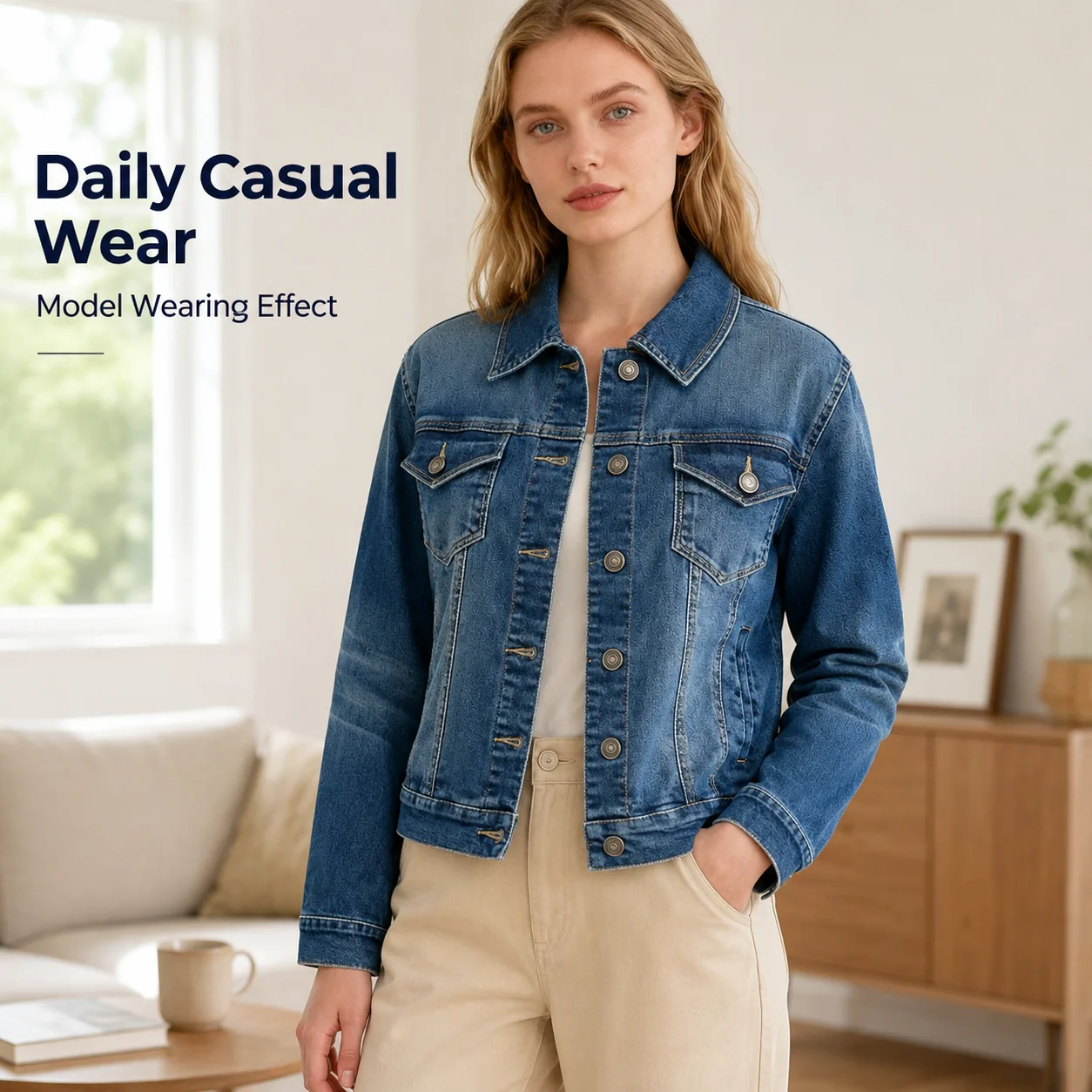 Men's Streetwear Casual Breathable Button Detail 100% Cotton Straight Fit Vintage Wash Cargo Jeans