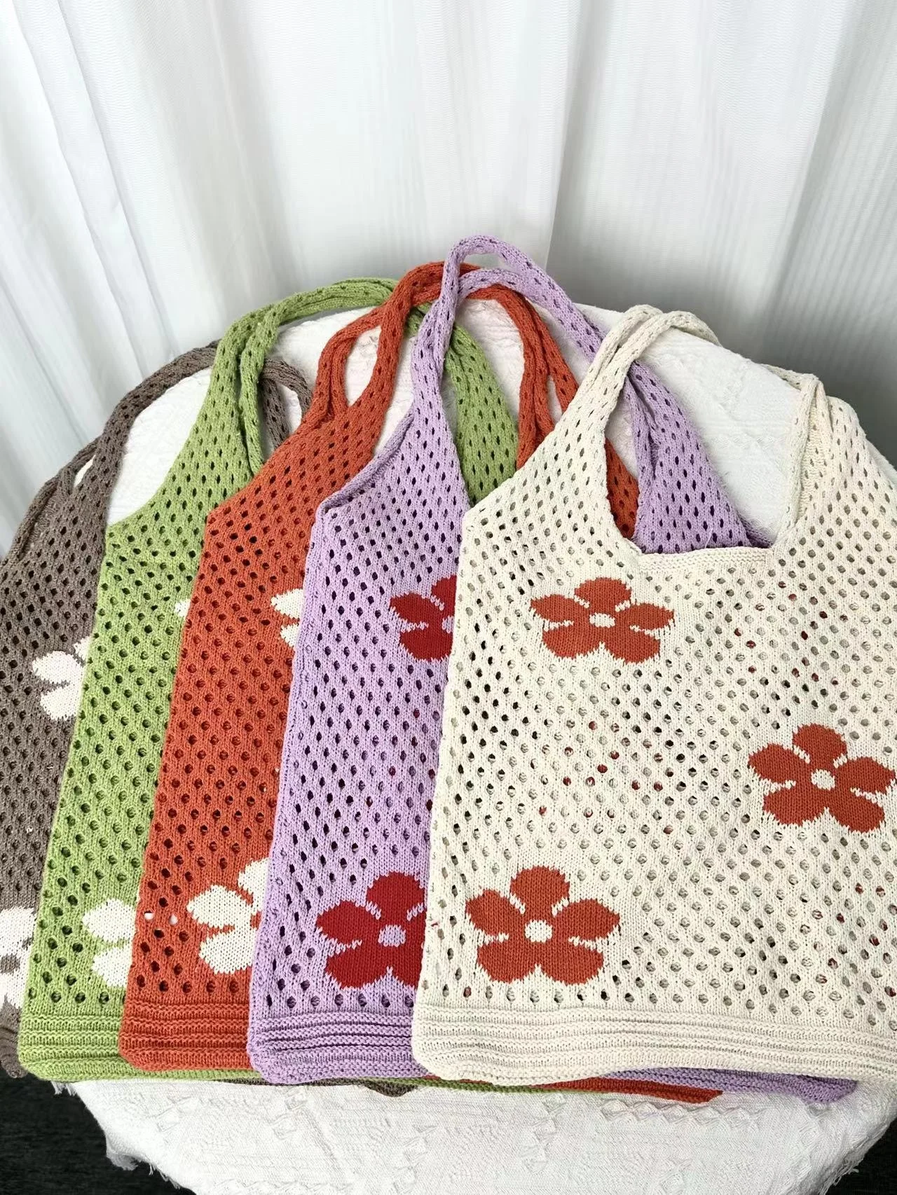 2023 Hot Sale Women's Vintage Hobo Handbags Mesh Flower Knitted