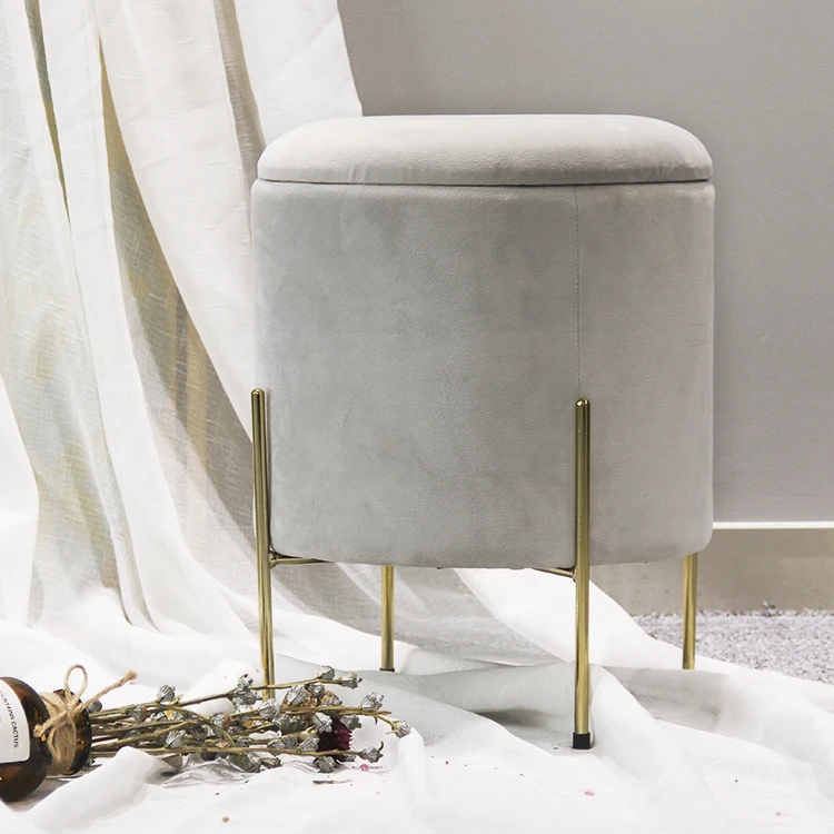Wholesale Hot Sale Nordic Modern Pink Velvet Fabric Ottoman Legs Modern Dressing Table Step Stool Ottoman Pouf
