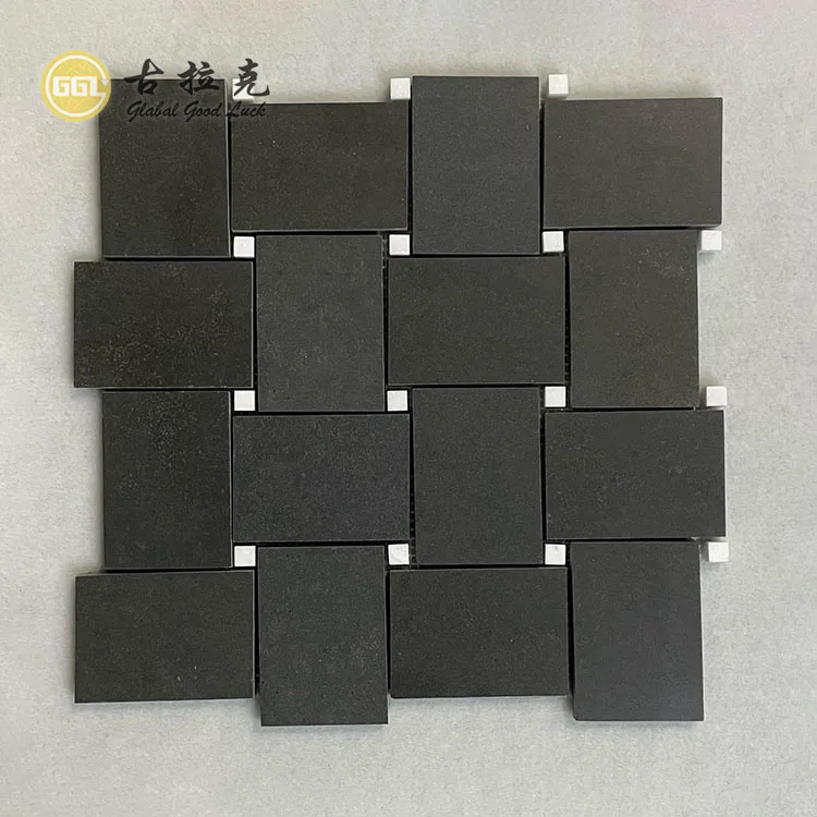 wholesale price shape customization black basalt marble mosaic tile for bathroom wall