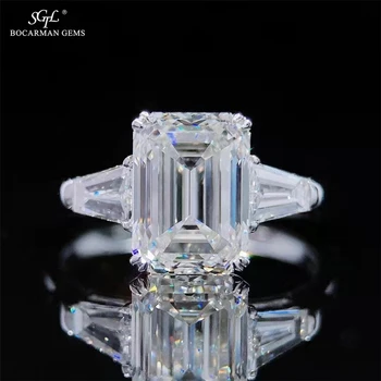 GRA Moissanite Diamond 1-5ct D GH VVS 10K14K18K gold luxury diamond Emerald cut wedding moissanite ring