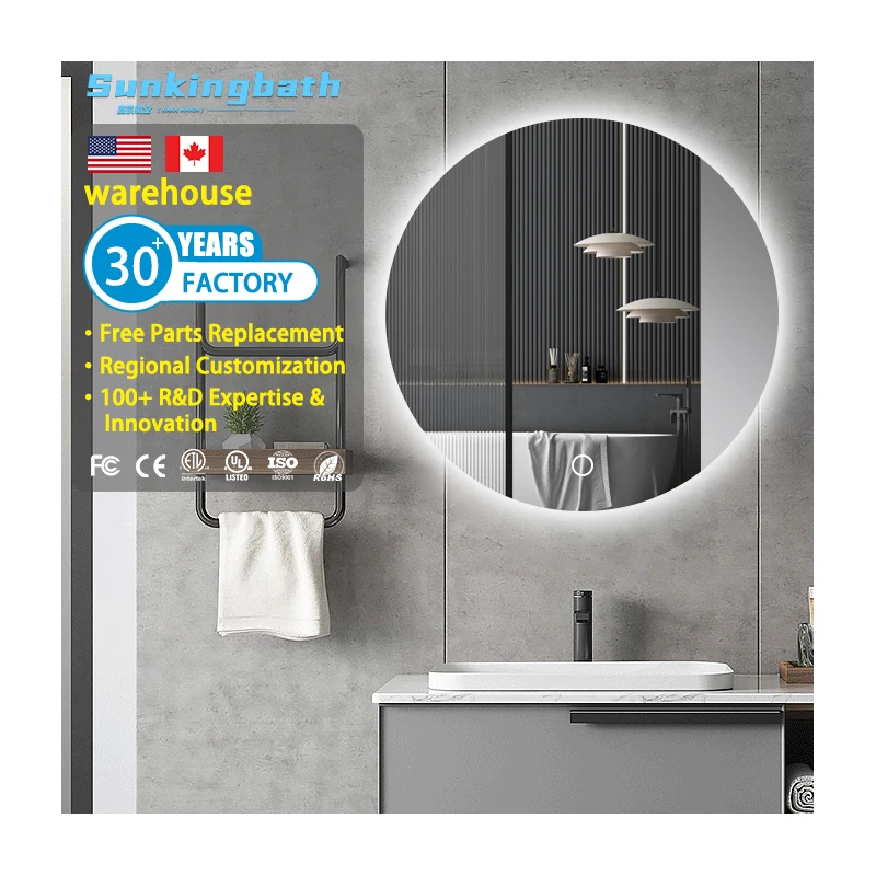 Round Backlight Led Smart Mirror Touch Screen Led Bathroom Mirror Wall Illuminated Mirror for Hotel Bathroom