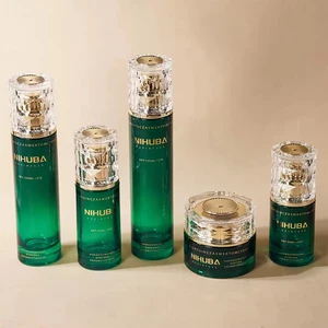 Beautiful Acrylic Flower-Shaped Cap Green Translucent 100ml 30ml 50g 30g Glass Bottles for Skin Care Cream round Eye Drop Use