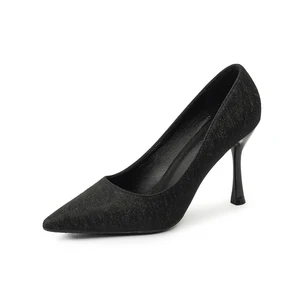 Elegant Black Glitter Pointed Toe Stiletto Heels, Slip - on High Heels for Summer Formal Events