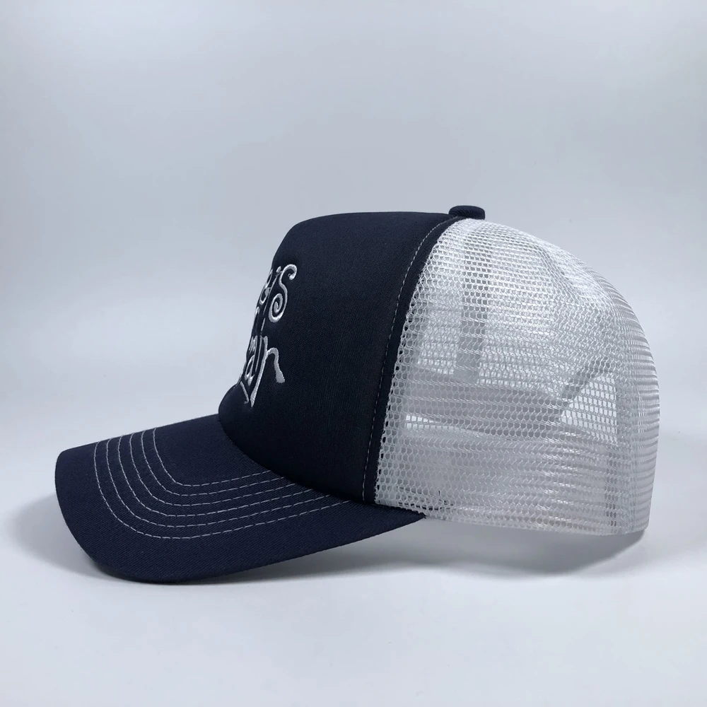 ODM High Quality Custom Embroidered logo for Unisex Sports Football Wear 5 Panel Sun protection Two Tone Foam Mesh Trucker Hats